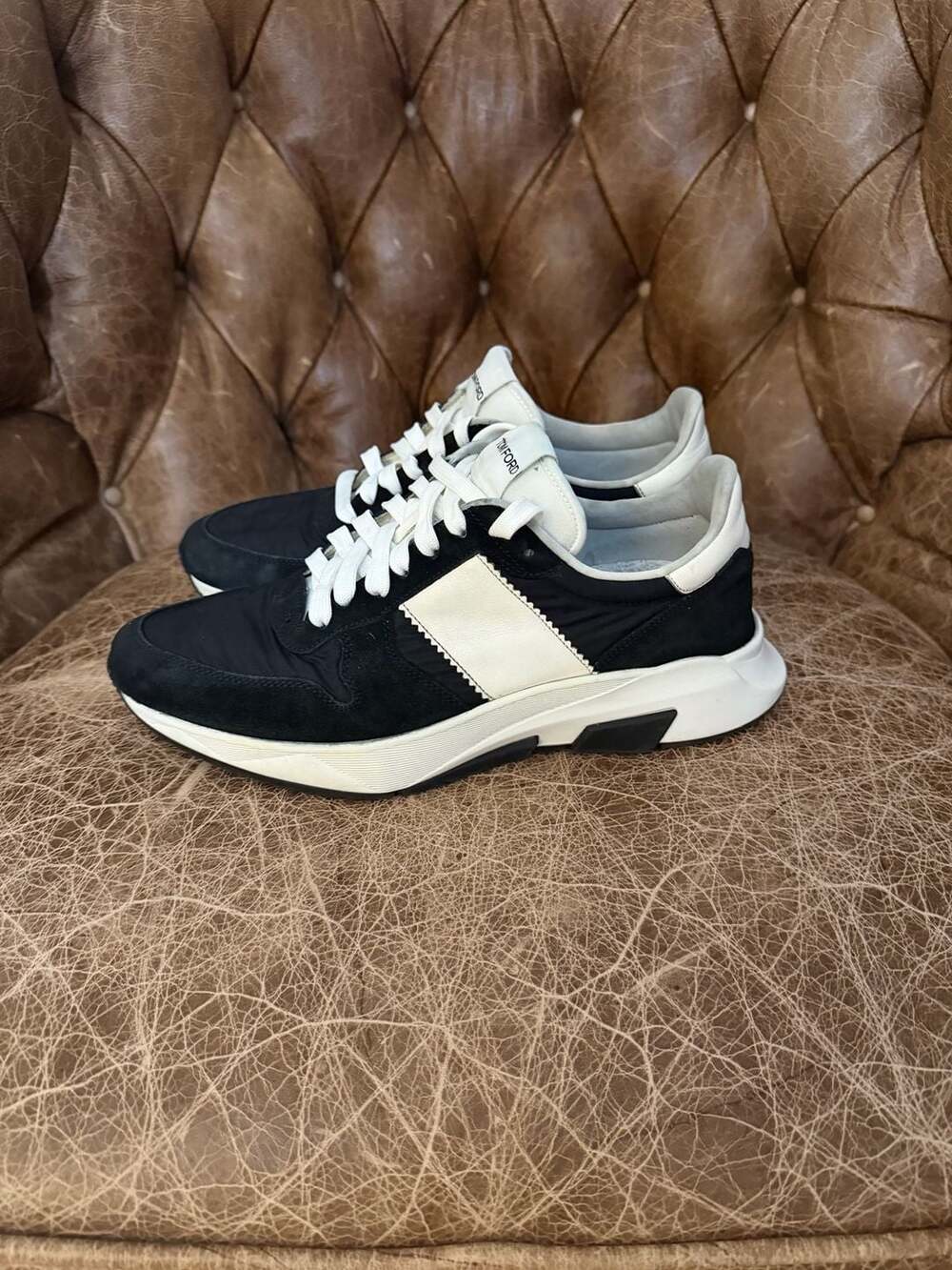 Tom Ford Jagga Black and White Nylon and Suede Low-Top Sneakers $990